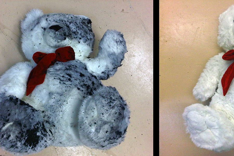 SOOT DAMAGED STUFFED ANIMAL<br>This stuffed animal was affected by soot and smoke.
